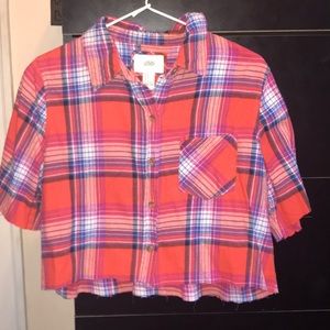 plaid cropped button down shirt